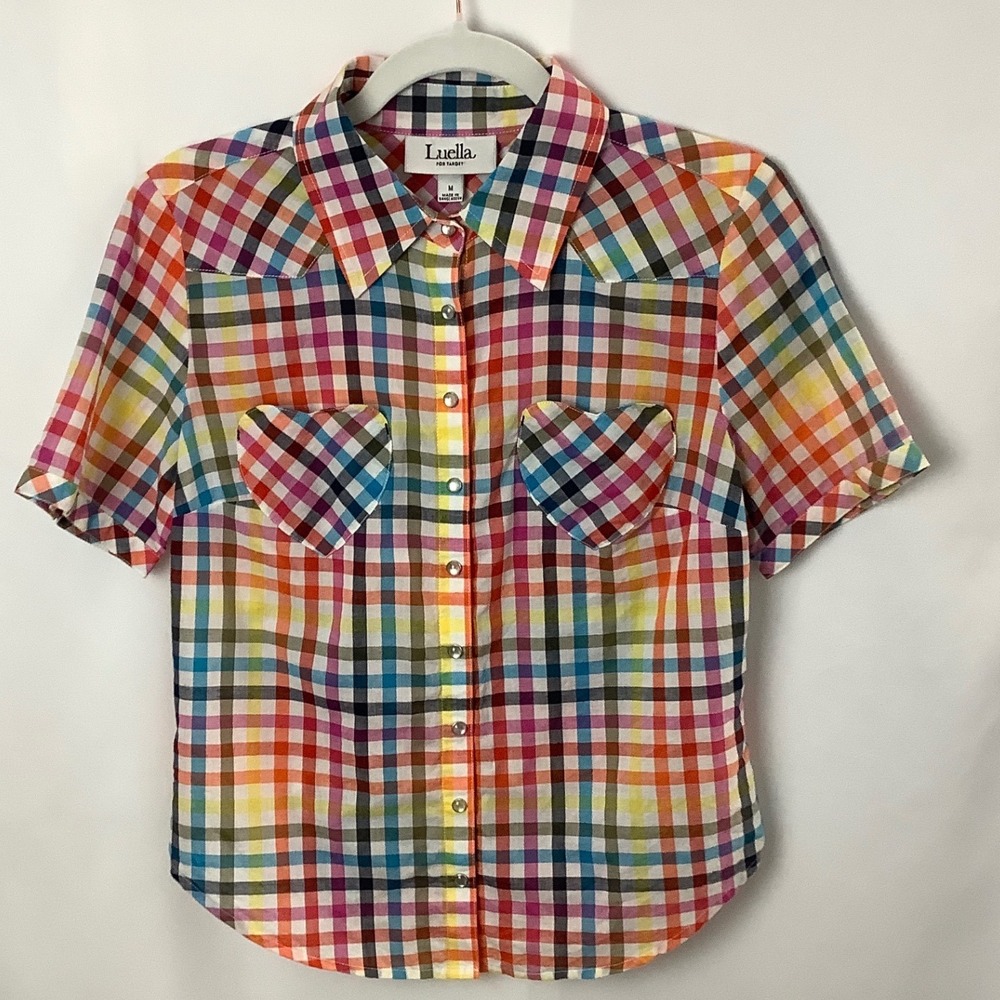 Y2K VTG Luella x Target Heart Pockets Plaid Western Pearl Snap Button Up Shirt M